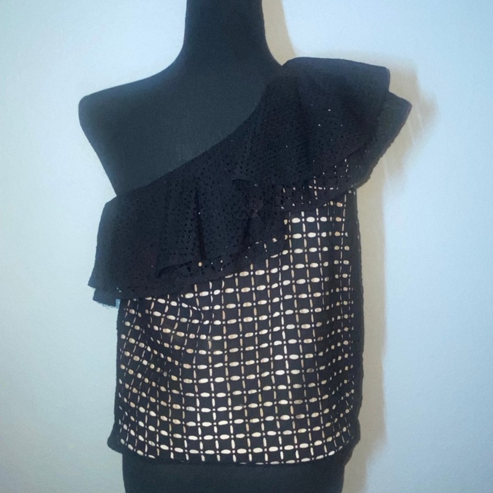 J. Crew Black and White Asymmetrical Ruffled Blouse